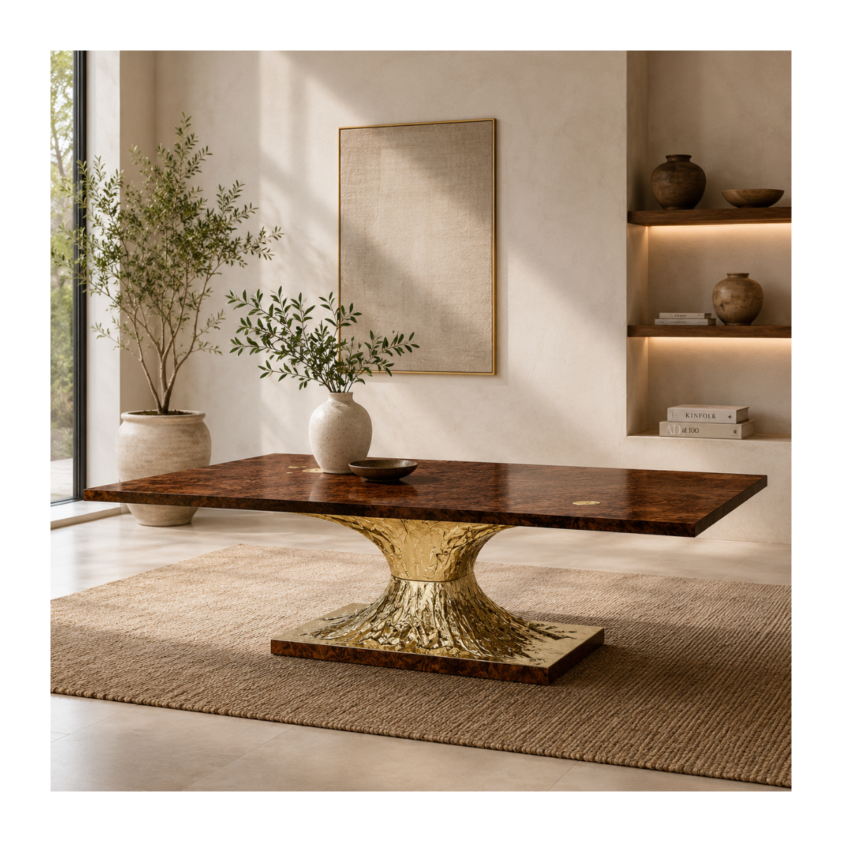 Burl Gold Pedestal Dining Table